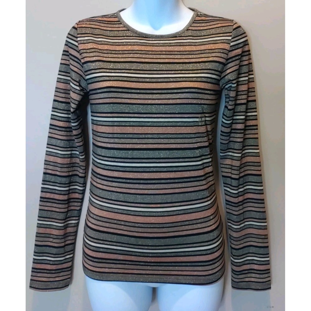 Aeropostale Women Multicolor Gold Metallic Striped Long sleeve Autumn Top Size S